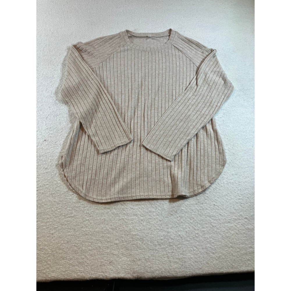 Unbranded Women Tan Beige Ribbed Knit Long Sleeve Crew Neck Top Size XL